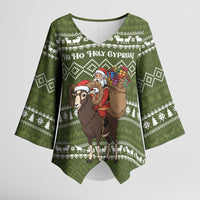 Cyprus Christmas Kimono Sleeve Blouse with Santa Riding Ram Ho Ho Holy Cyprus Text and Green Holiday - Wonder Print Shop