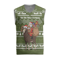 Cyprus Christmas Knitted V-Neck Vest with Santa Riding Ram Ho Ho Holy Cyprus Text and Green Holiday - Wonder Print Shop