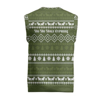 Cyprus Christmas Knitted V-Neck Vest with Santa Riding Ram Ho Ho Holy Cyprus Text and Green Holiday - Wonder Print Shop