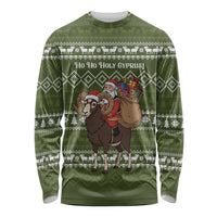 Cyprus Christmas Long Sleeve Shirt with Santa Riding Ram Ho Ho Holy Cyprus Text and Green Holiday - Wonder Print Shop