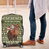 Cyprus Christmas Luggage Cover with Santa Riding Ram Ho Ho Holy Cyprus Text and Green Holiday - Wonder Print Shop