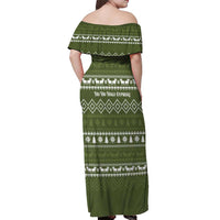 Cyprus Christmas Off Shoulder Maxi Dress with Santa Riding Ram Ho Ho Holy Cyprus Text and Green Holiday - Wonder Print Shop