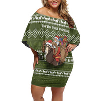 Cyprus Christmas Off Shoulder Short Dress with Santa Riding Ram Ho Ho Holy Cyprus Text and Green Holiday - Wonder Print Shop