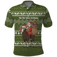 Cyprus Christmas Polo Shirt with Santa Riding Ram Ho Ho Holy Cyprus Text and Green Holiday - Wonder Print Shop