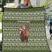 Cyprus Christmas Quilt with Santa Riding Ram Ho Ho Holy Cyprus Text and Green Holiday - Wonder Print Shop