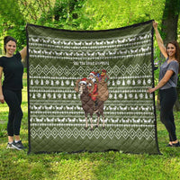 Cyprus Christmas Quilt with Santa Riding Ram Ho Ho Holy Cyprus Text and Green Holiday - Wonder Print Shop