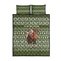 Cyprus Christmas Quilt Bed Set with Santa Riding Ram Ho Ho Holy Cyprus Text and Green Holiday - Wonder Print Shop