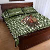Cyprus Christmas Quilt Bed Set with Santa Riding Ram Ho Ho Holy Cyprus Text and Green Holiday - Wonder Print Shop