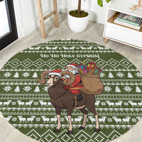 Cyprus Christmas Round Carpet with Santa Riding Ram Ho Ho Holy Cyprus Text and Green Holiday - Wonder Print Shop