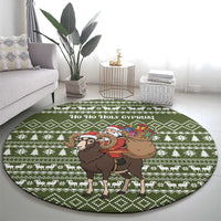 Cyprus Christmas Round Carpet with Santa Riding Ram Ho Ho Holy Cyprus Text and Green Holiday - Wonder Print Shop