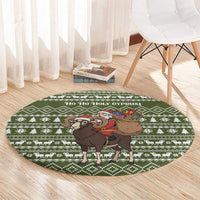 Cyprus Christmas Round Carpet with Santa Riding Ram Ho Ho Holy Cyprus Text and Green Holiday - Wonder Print Shop
