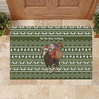Cyprus Christmas Rubber Doormat with Santa Riding Ram Ho Ho Holy Cyprus Text and Green Holiday - Wonder Print Shop