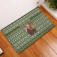 Cyprus Christmas Rubber Doormat with Santa Riding Ram Ho Ho Holy Cyprus Text and Green Holiday - Wonder Print Shop
