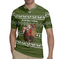 Cyprus Christmas Rugby Jersey with Santa Riding Ram Ho Ho Holy Cyprus Text and Green Holiday - Wonder Print Shop