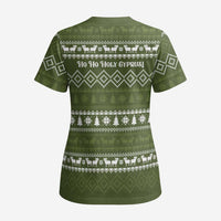 Cyprus Christmas Scrub Top with Santa Riding Ram Ho Ho Holy Cyprus Text and Green Holiday - Wonder Print Shop
