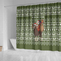 Cyprus Christmas Shower Curtain with Santa Riding Ram Ho Ho Holy Cyprus Text and Green Holiday - Wonder Print Shop