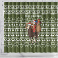 Cyprus Christmas Shower Curtain with Santa Riding Ram Ho Ho Holy Cyprus Text and Green Holiday - Wonder Print Shop