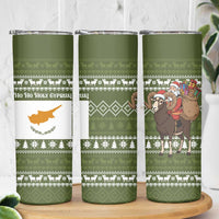 Cyprus Christmas Skinny Tumbler with Santa Riding Ram Ho Ho Holy Cyprus Text and Green Holiday - Wonder Print Shop