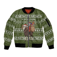 Cyprus Christmas Sleeve Zip Bomber Jacket with Santa Riding Ram Ho Ho Holy Cyprus Text and Green Holiday - Wonder Print Shop