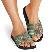 Cyprus Christmas Slide Sandals with Santa Riding Ram Ho Ho Holy Cyprus Text and Green Holiday - Wonder Print Shop