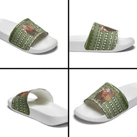 Cyprus Christmas Slide Sandals with Santa Riding Ram Ho Ho Holy Cyprus Text and Green Holiday - Wonder Print Shop