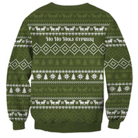 Cyprus Christmas Sweatshirt with Santa Riding Ram Ho Ho Holy Cyprus Text and Green Holiday - Wonder Print Shop