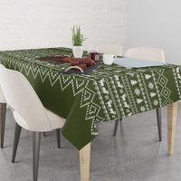 Cyprus Christmas Tablecloth with Santa Riding Ram Ho Ho Holy Cyprus Text and Green Holiday - Wonder Print Shop