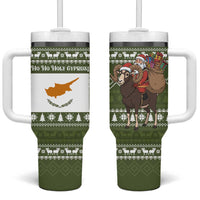 Cyprus Christmas Tumbler With Handle with Santa Riding Ram Ho Ho Holy Cyprus Text and Green Holiday - Wonder Print Shop