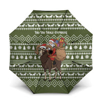 Cyprus Christmas Umbrella with Santa Riding Ram Ho Ho Holy Cyprus Text and Green Holiday - Wonder Print Shop