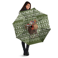 Cyprus Christmas Umbrella with Santa Riding Ram Ho Ho Holy Cyprus Text and Green Holiday - Wonder Print Shop