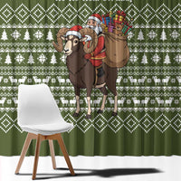Cyprus Christmas Window Curtain with Santa Riding Ram Ho Ho Holy Cyprus Text and Green Holiday - Wonder Print Shop