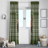 Cyprus Christmas Window Curtain with Santa Riding Ram Ho Ho Holy Cyprus Text and Green Holiday - Wonder Print Shop