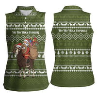 Cyprus Christmas Women Sleeveless Polo Shirt with Santa Riding Ram Ho Ho Holy Cyprus Text and Green Holiday - Wonder Print Shop