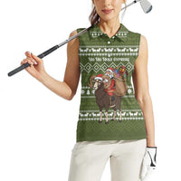 Cyprus Christmas Women Sleeveless Polo Shirt with Santa Riding Ram Ho Ho Holy Cyprus Text and Green Holiday - Wonder Print Shop