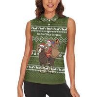 Cyprus Christmas Women Sleeveless Polo Shirt with Santa Riding Ram Ho Ho Holy Cyprus Text and Green Holiday - Wonder Print Shop