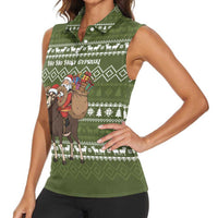 Cyprus Christmas Women Sleeveless Polo Shirt with Santa Riding Ram Ho Ho Holy Cyprus Text and Green Holiday - Wonder Print Shop