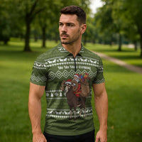 Cyprus Christmas Zipper Polo Shirt with Santa Riding Ram Ho Ho Holy Cyprus Text and Green Holiday - Wonder Print Shop