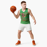 Djibouti Christmas Basketball Jersey with Santa Riding Camel Palm Trees Red Camel - Wonder Print Shop