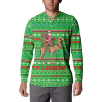 Djibouti Christmas Button Sweatshirt with Santa Riding Camel Palm Trees Red Camel - Wonder Print Shop