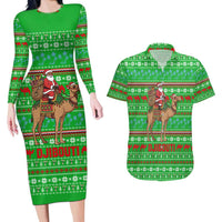 Djibouti Christmas Couples Matching Long Sleeve Bodycon Dress and Hawaiian Shirt with Santa Riding Camel Palm Trees Red Camel - Wonder Print Shop