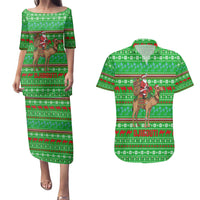 Djibouti Christmas Couples Matching Puletasi and Hawaiian Shirt with Santa Riding Camel Palm Trees Red Camel - Wonder Print Shop