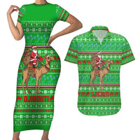 Djibouti Christmas Couples Matching Short Sleeve Bodycon Dress and Hawaiian Shirt with Santa Riding Camel Palm Trees Red Camel - Wonder Print Shop