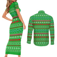 Djibouti Christmas Couples Matching Short Sleeve Bodycon Dress and Long Sleeve Button Shirt with Santa Riding Camel Palm Trees Red Camel - Wonder Print Shop
