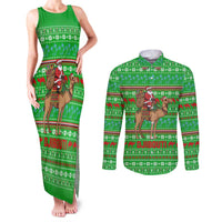 Djibouti Christmas Couples Matching Tank Maxi Dress and Long Sleeve Button Shirt with Santa Riding Camel Palm Trees Red Camel - Wonder Print Shop