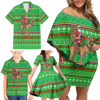 Djibouti Christmas Family Matching Off Shoulder Short Dress and Hawaiian Shirt with Santa Riding Camel Palm Trees Red Camel - Wonder Print Shop