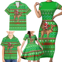 Djibouti Christmas Family Matching Short Sleeve Bodycon Dress and Hawaiian Shirt with Santa Riding Camel Palm Trees Red Camel - Wonder Print Shop