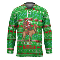 Djibouti Christmas Hockey Jersey with Santa Riding Camel Palm Trees Red Camel - Wonder Print Shop
