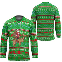 Djibouti Christmas Hockey Jersey with Santa Riding Camel Palm Trees Red Camel - Wonder Print Shop