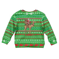 Djibouti Christmas Kid Ugly Christmas Sweater with Santa Riding Camel Palm Trees Red Camel - Wonder Print Shop