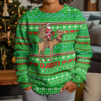 Djibouti Christmas Kid Ugly Christmas Sweater with Santa Riding Camel Palm Trees Red Camel - Wonder Print Shop